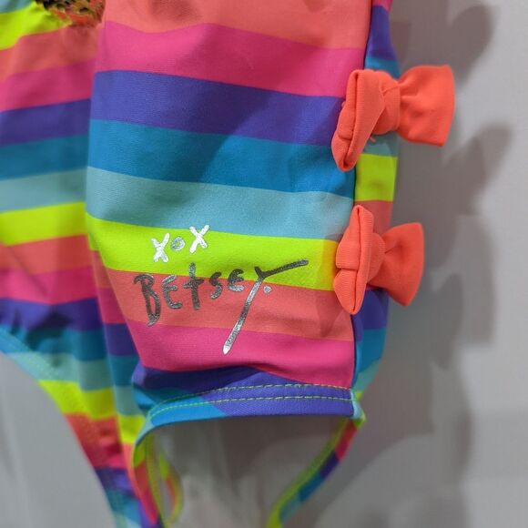 Betsy Johnson Striped Bow Sequins Smile Emoji Neon Rainbow Pink Girls Size 6 - Picture 4 of 7